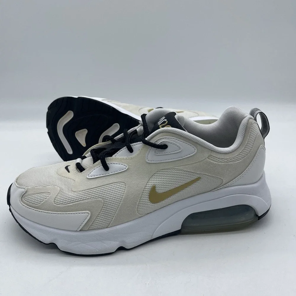 Nike Air Max 200 AT6175-102 Women's Size 10 Running Shoes 'White Metallic Gold'